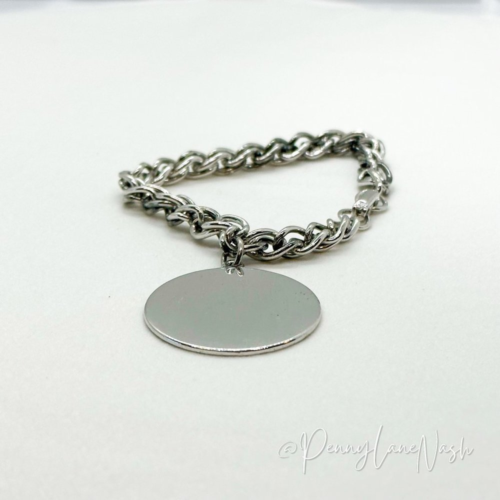Vintage Silver Chain with Single Plate Bracelet - Picture 1 of 8